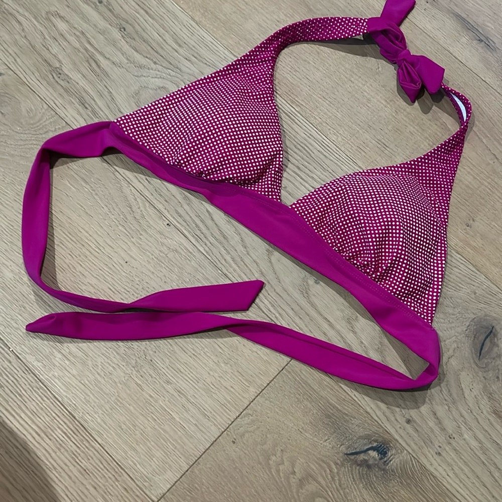 Bikini top, hot pink with white polka dots